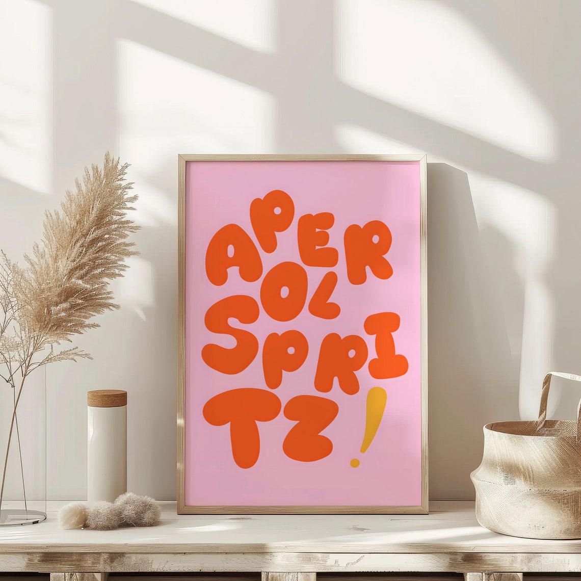 Aperol Spritz Bubble Letter Pink Retro Cocktail Typography Poster