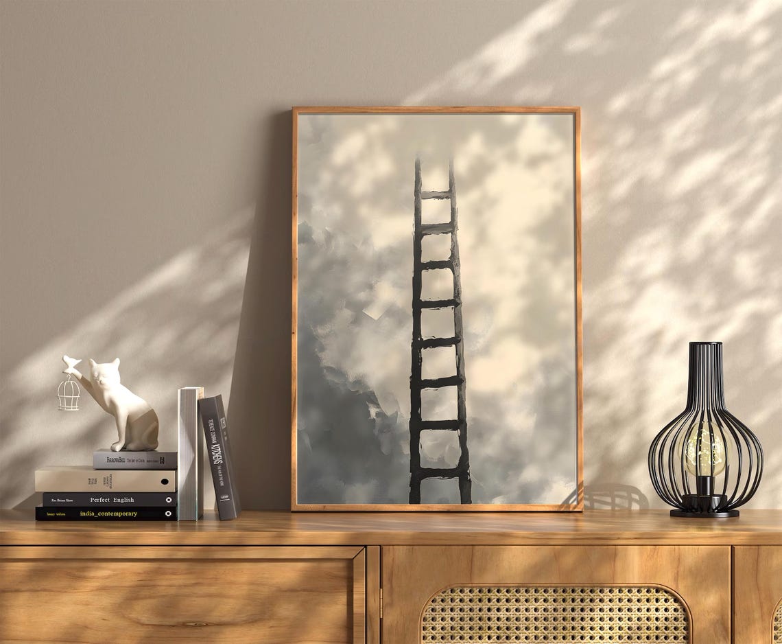 Black Ink Ladder Abstract Cloudy Neutral Beige Minimalist Poster