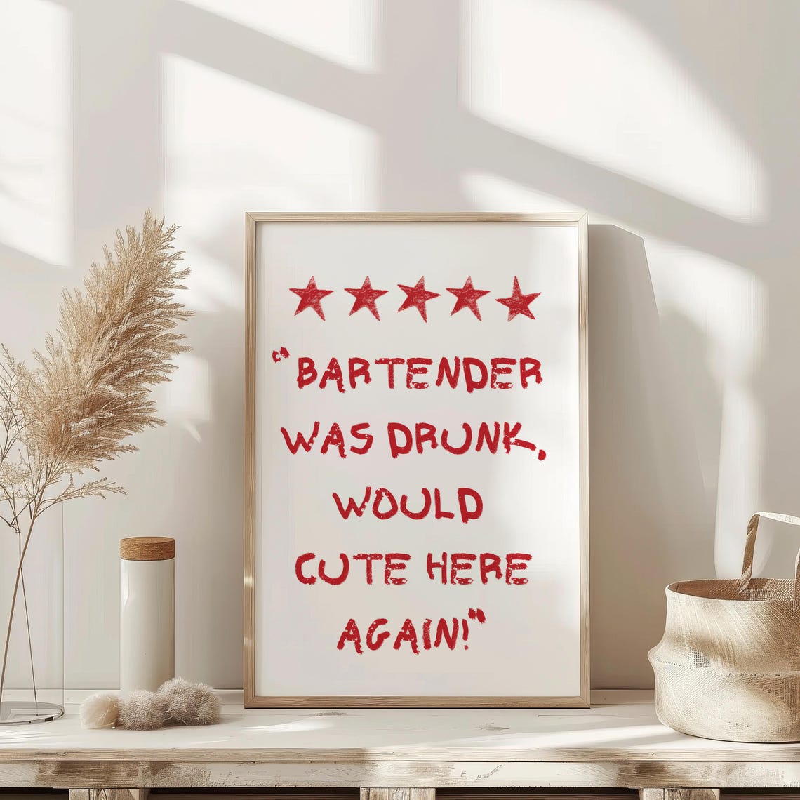 Bartender Was Drunk Five Star Funny Bar Review Decor Sign Poster