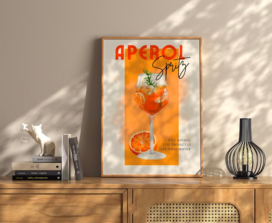Aperol Spritz Cocktail Recipe Orange Kitchen Happy Decor Wall Art - Image 3