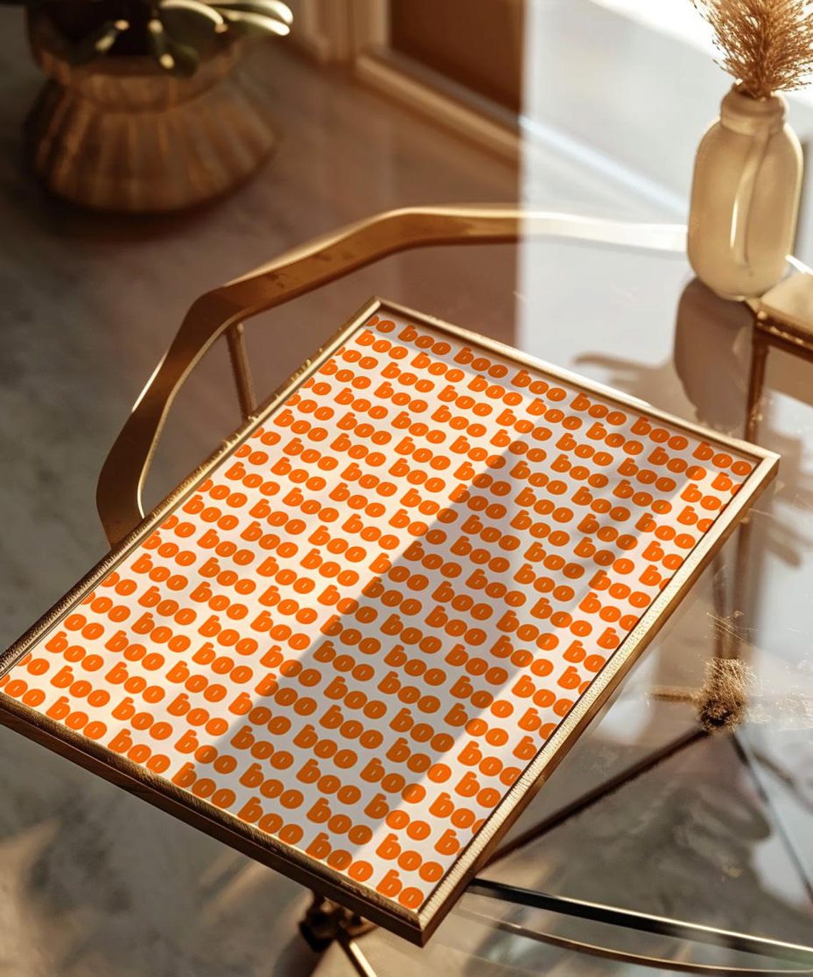 Bold Orange Boo Typography Pattern Retro Halloween Repeat Poster - Image 3