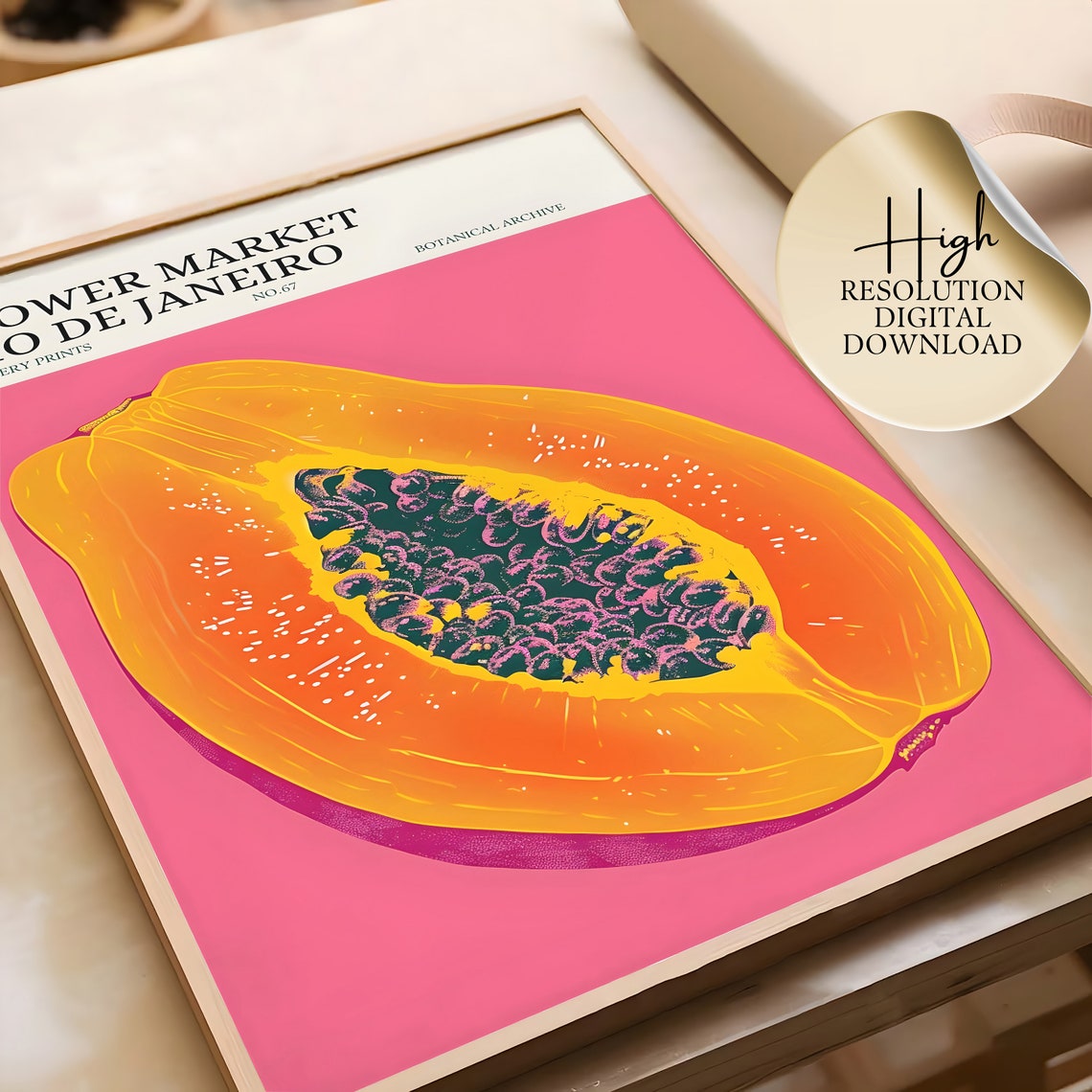 Rio de Janeiro Flower Market Papaya Botanical Vintage Art Print