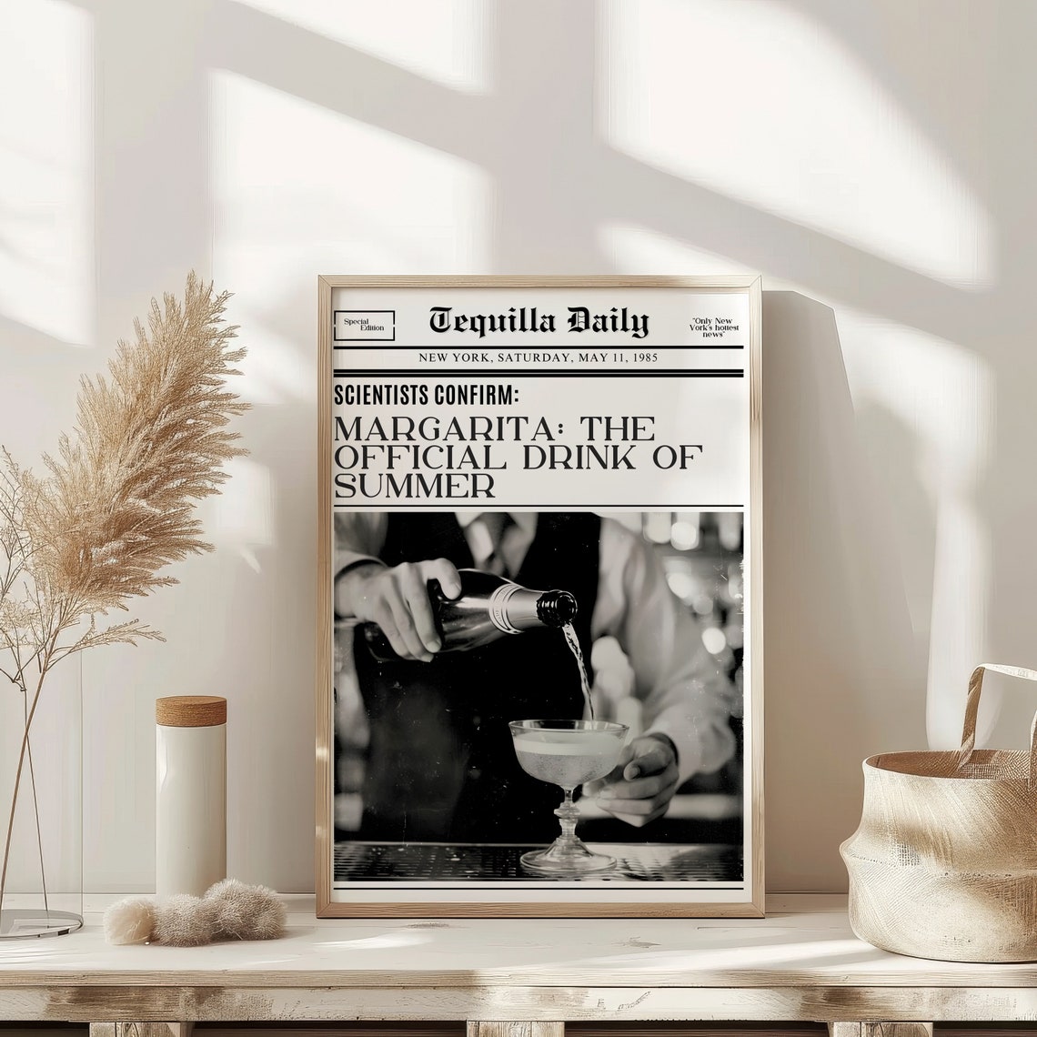 Margarita Drink Of Summer Trendy New York Newspaper Print Vintage Bar Cart Retro Wall Art Newspaper Headline Poster College Apartment Decor - Image 2