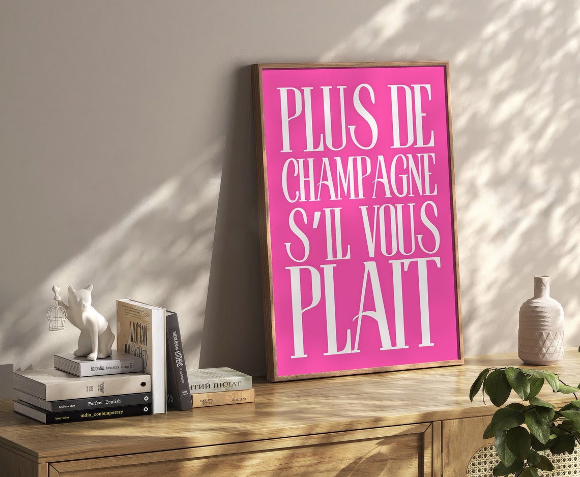 Plus de Champagne S'il Vous Plait French Pink Bar Quote Poster - Image 2