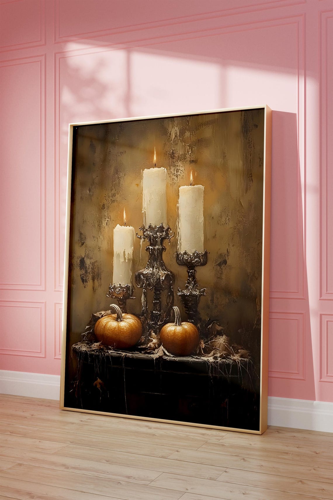 Halloween Candles and Pumpkins Dark Academia Oil Style Poster