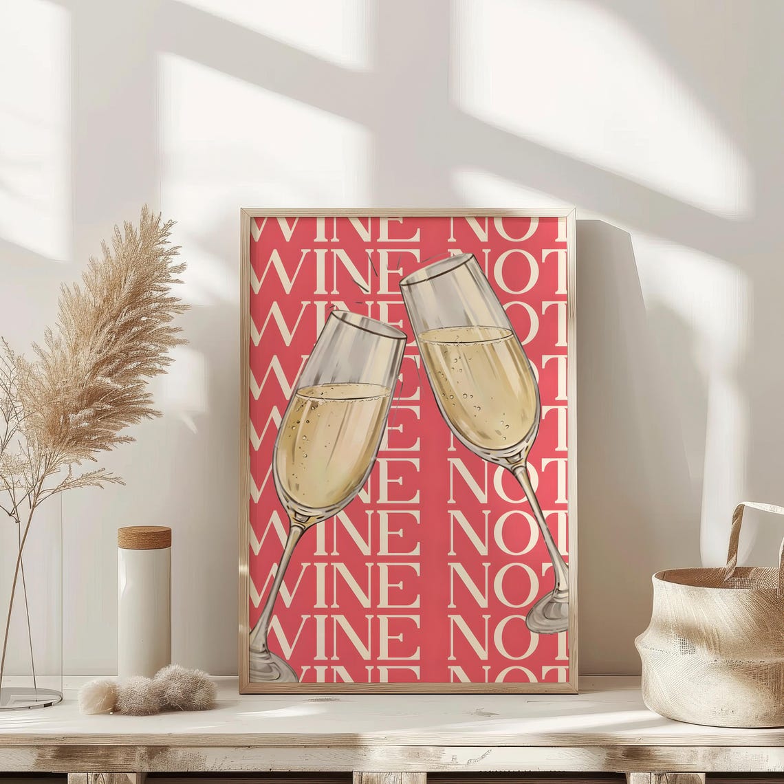 Wine Not Red Champagne Flutes Funny Pattern Bar Decor Poster - Image 4