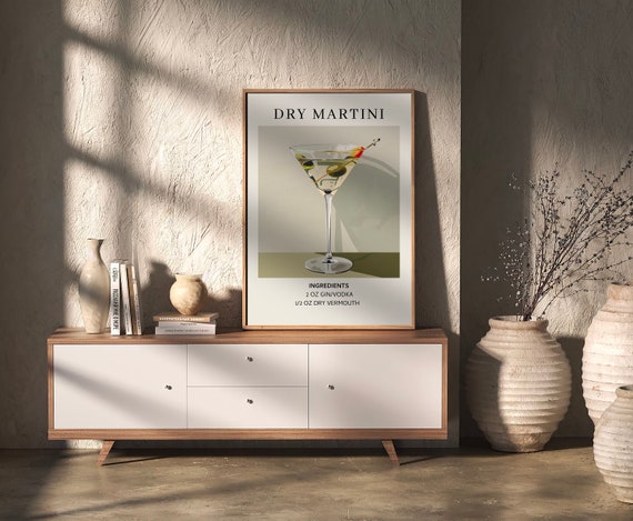Dry Martini Retro Cocktail Art Print, Minimalist