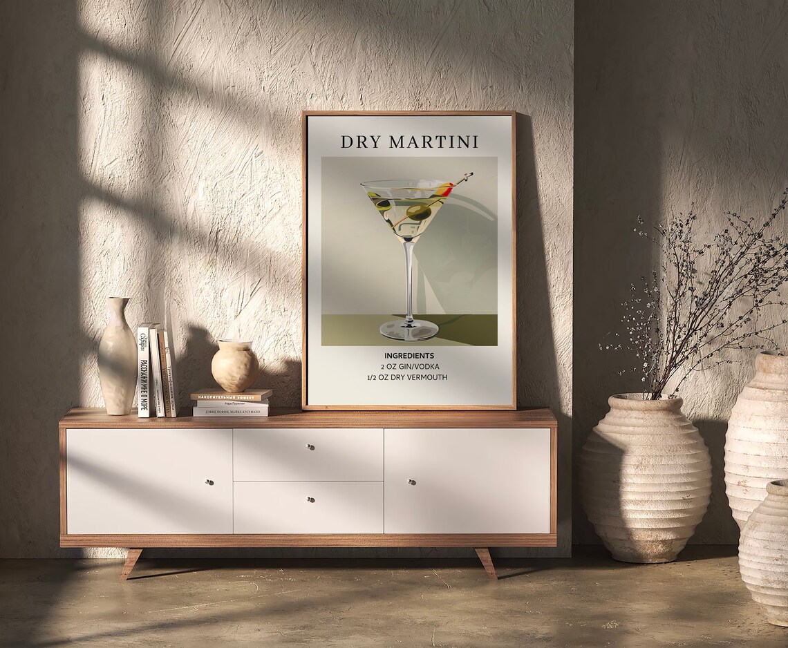 Dry Martini Retro Cocktail Art Print, Minimalist