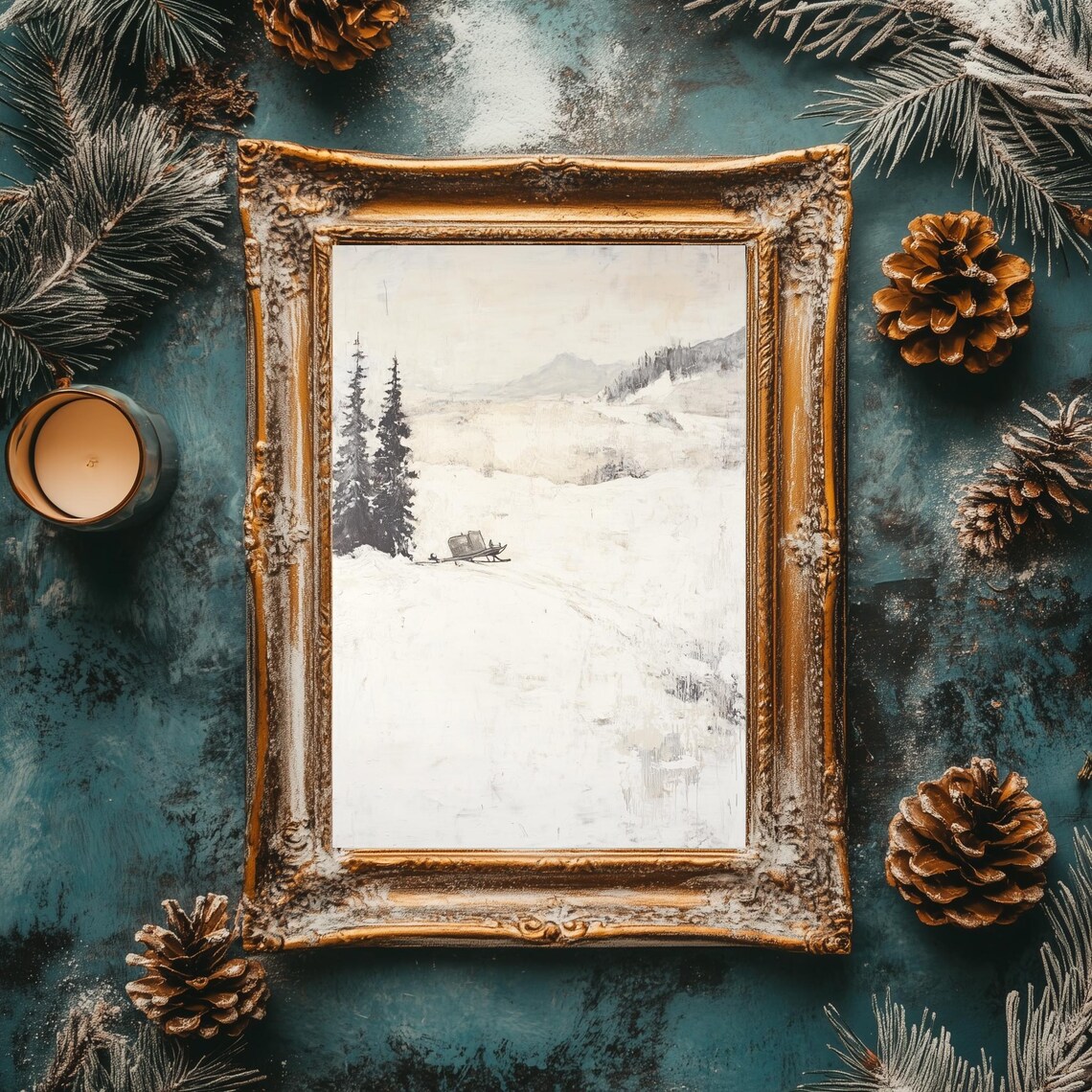 Quiet Winter Morning with Snowy Pines Vintage Art Painting Poster - Image 3