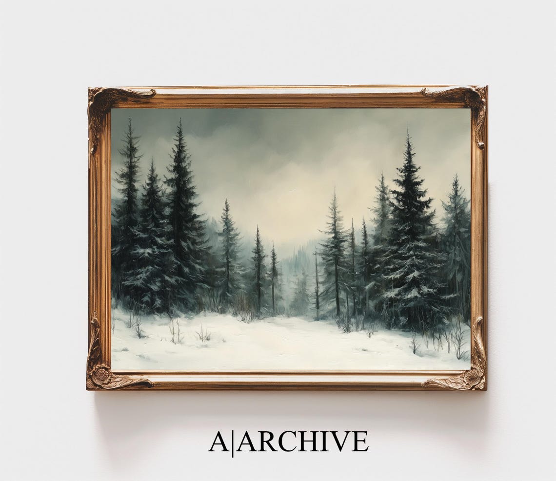 Majestic Tall Pines Snow Clearing Misty Mountain Winter Scene Poster