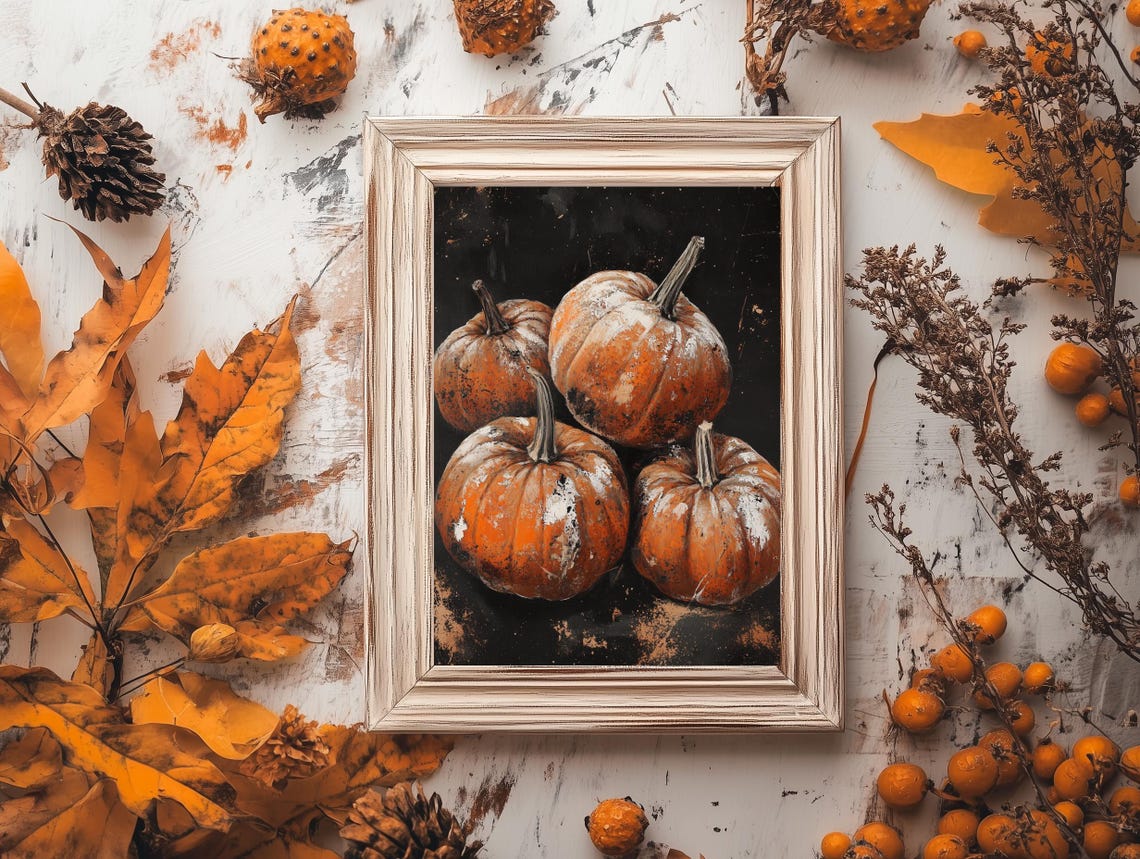 Frosted Orange Pumpkins Black Moody Vintage Fall Still Life Poster - Image 3
