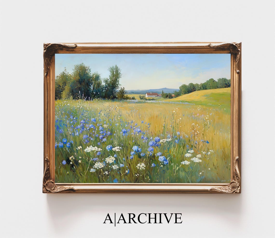 Blue Cornflowers White Wildflowers Summer Meadow Landscape Poster