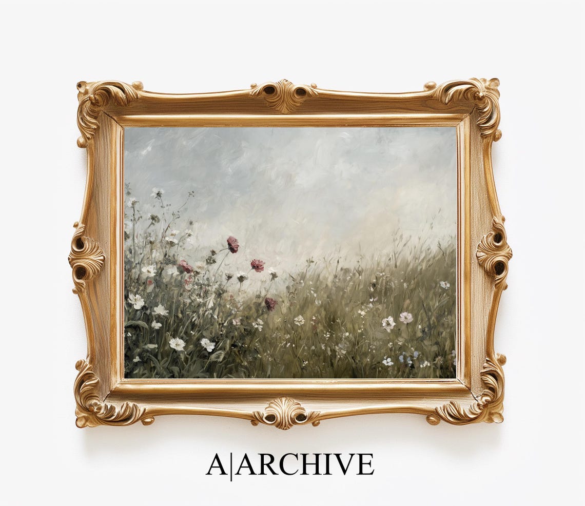 Misty Wildflower Meadow White Red Blooms Impressionist Art Poster - Image 4