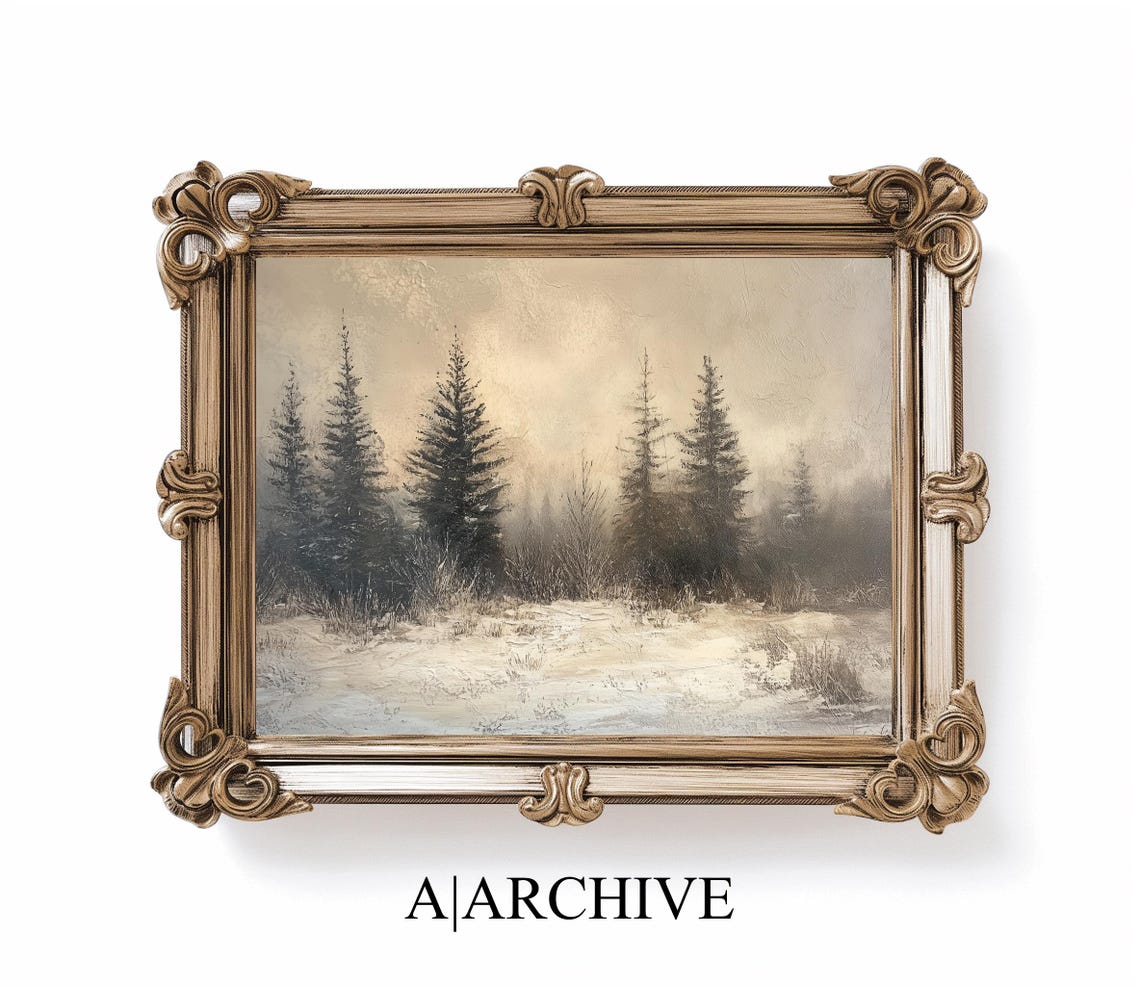Tall Dark Pine Trees Snowy Field Pale Sky Winter Landscape Poster - Image 2