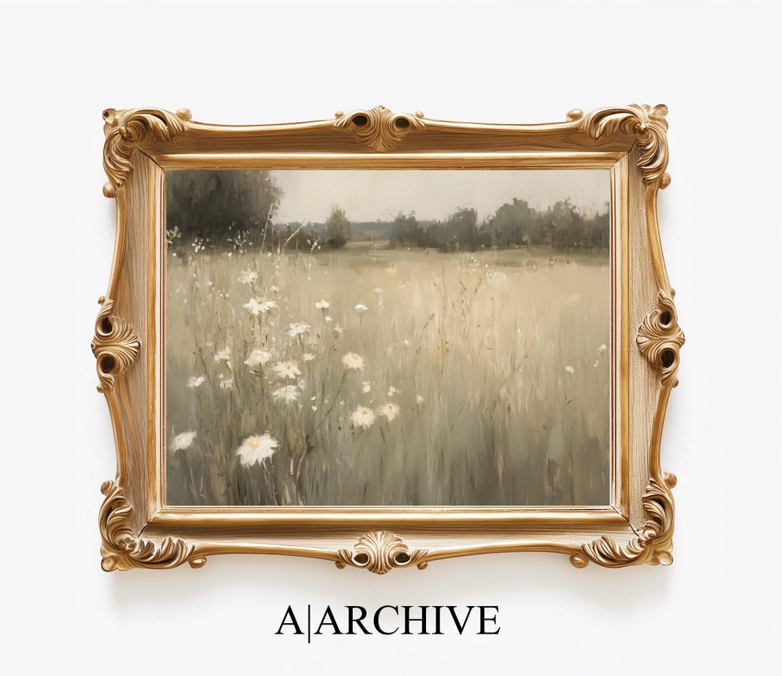 Muted White Daisy Meadow Vintage Neutral Botanical Art Poster - Image 4