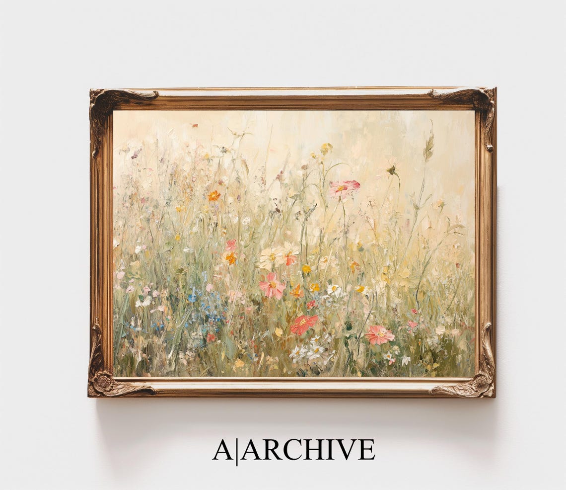 Green Wildflower Meadow White Daisies Impressionist Art Poster