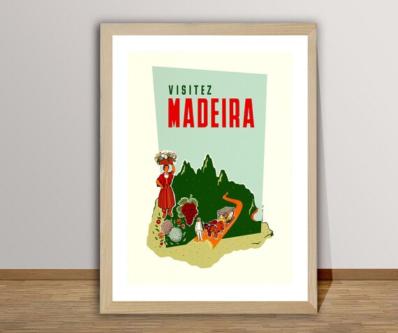 Visitez Madeira Portuguese Vintage Travel Poster Madeira Islands Poster Travel Madeira Print Wall Decor Gift Idea
