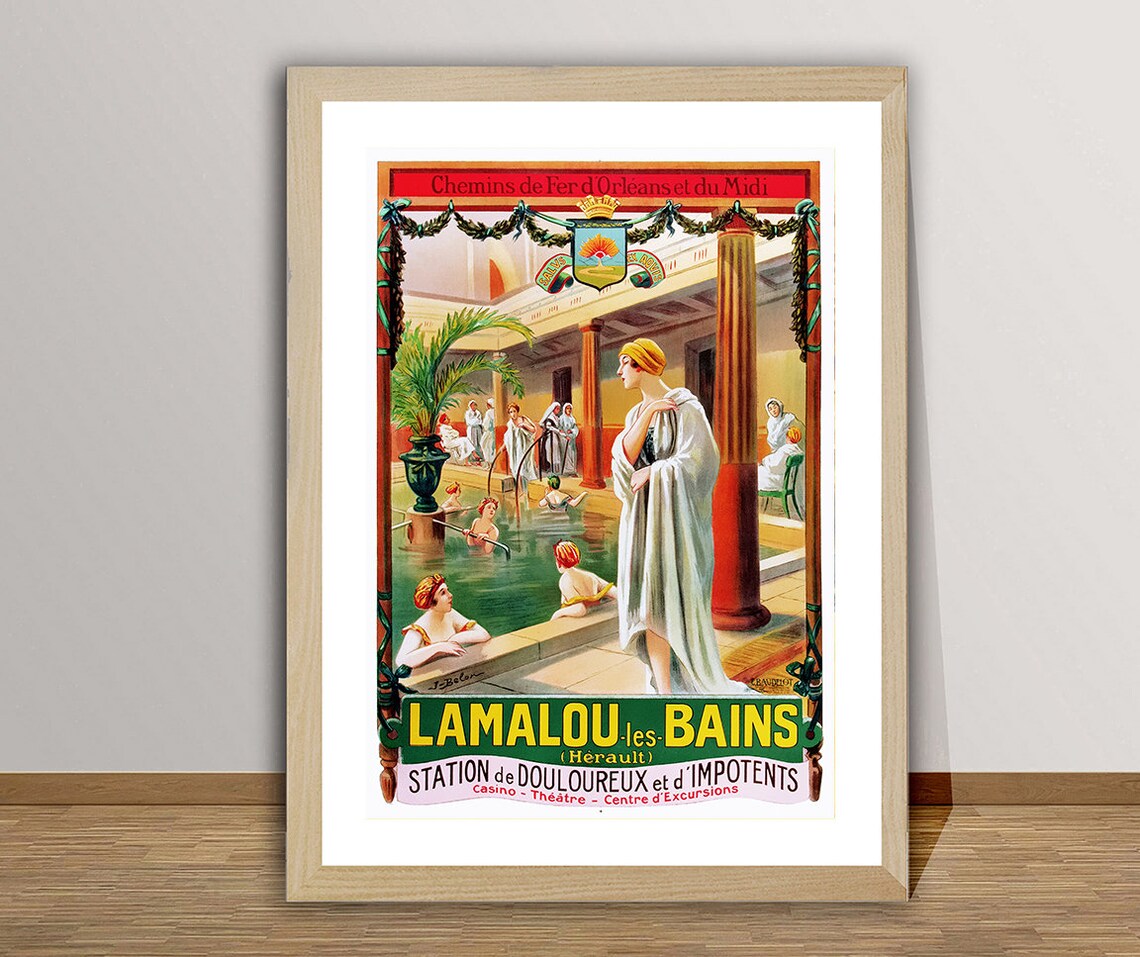 Lamalou les Bains Herault Vintage French Spa Roman Baths Travel Poster