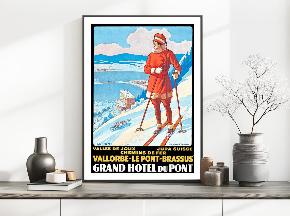 Vallee De Joux Jura Suisse Railway Grand Hotel Vintage Ski Poster - Image 2