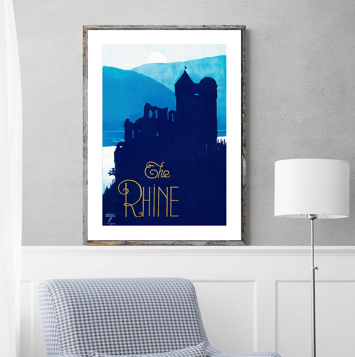 The Rhine Germany Vintage Travel Poster Blue Castle Silhouette Art - Image 2