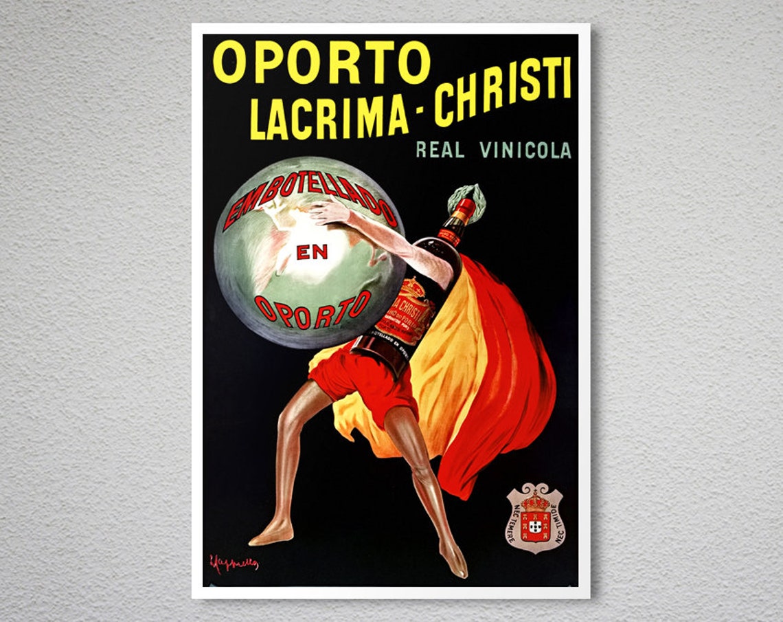 Oporto Lacrima Christi Wine Giant Globe Vintage Advertising Poster - Image 2