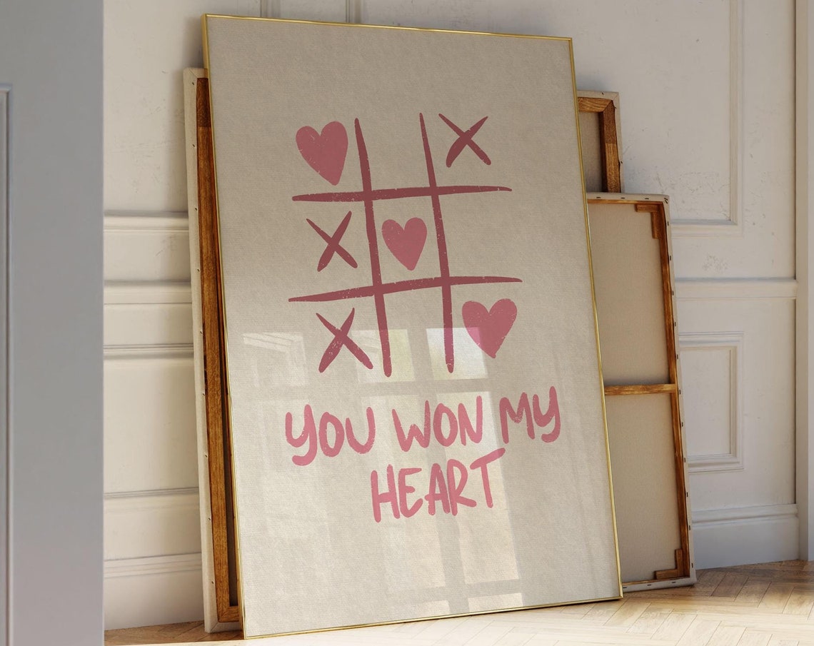 You Won My Heart Tic Tac Toe Game Pink Romantic Quote Poster