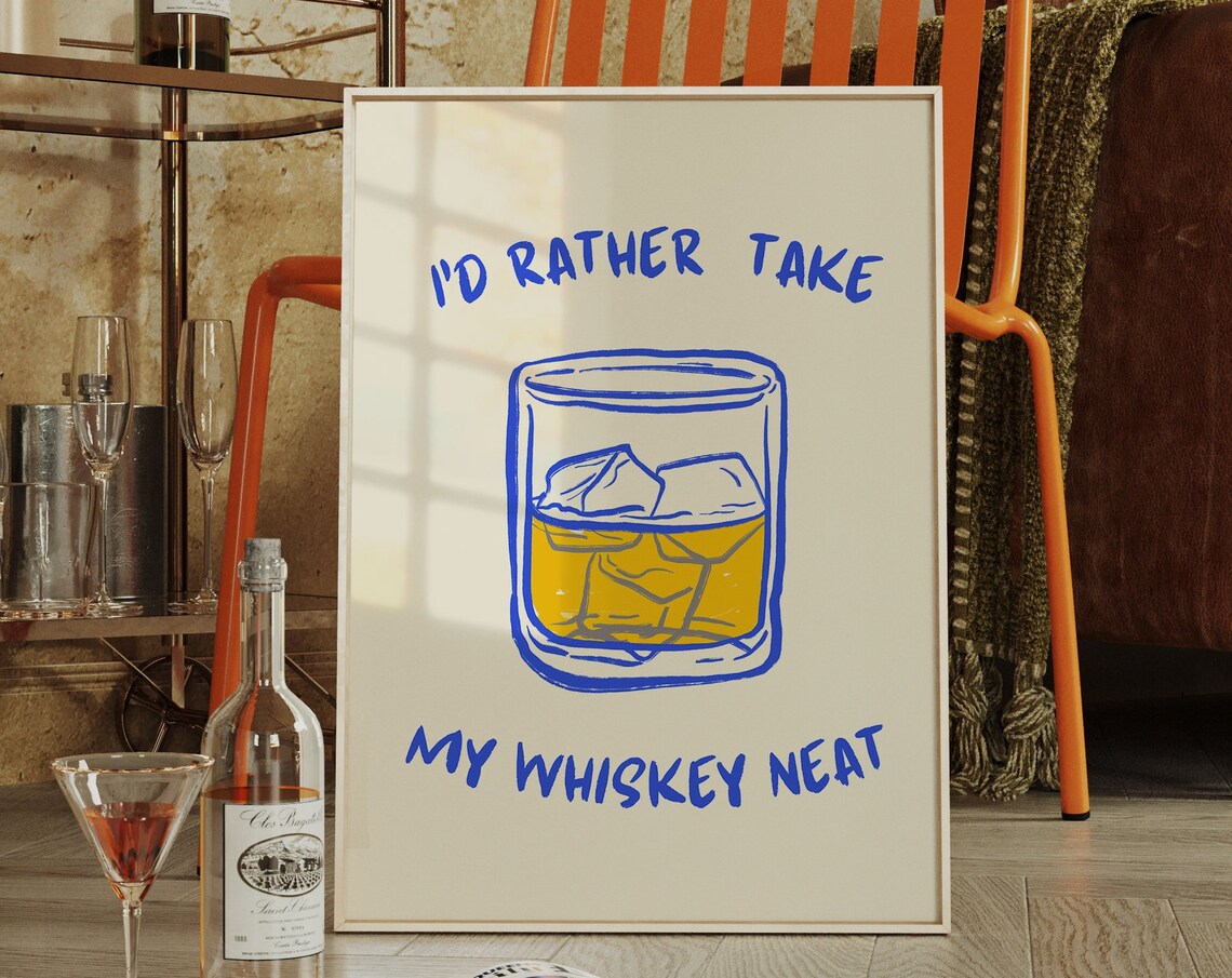 I Would Rather Take My Whiskey Neat Retro Bar Cart Art Poster - Image 4