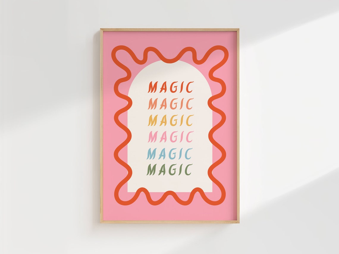 Magic Repeated Rainbow Letters Pink Wavy Frame Kids Room Poster - Image 3