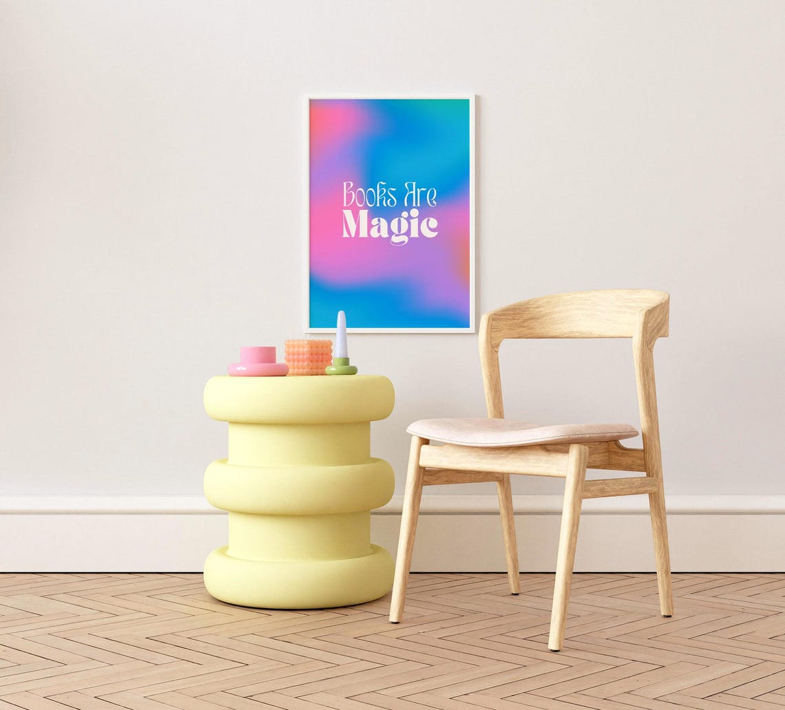 Books Are Magic Quote Dreamy Gradient Kids Reading Room Poster - Image 3