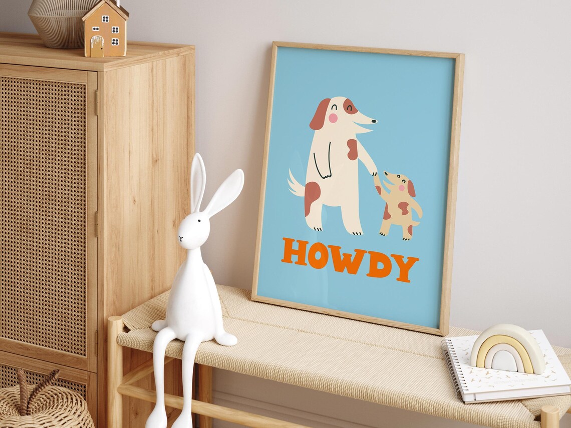 Howdy Dog Kids Room Cute Animal Art Print - Image 3