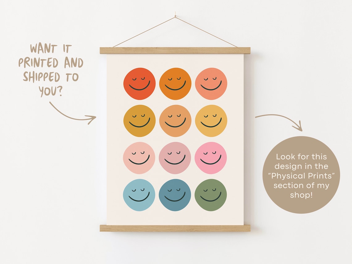Retro Smiley Face Print, Boho Rainbow Nursery Art - Image 4