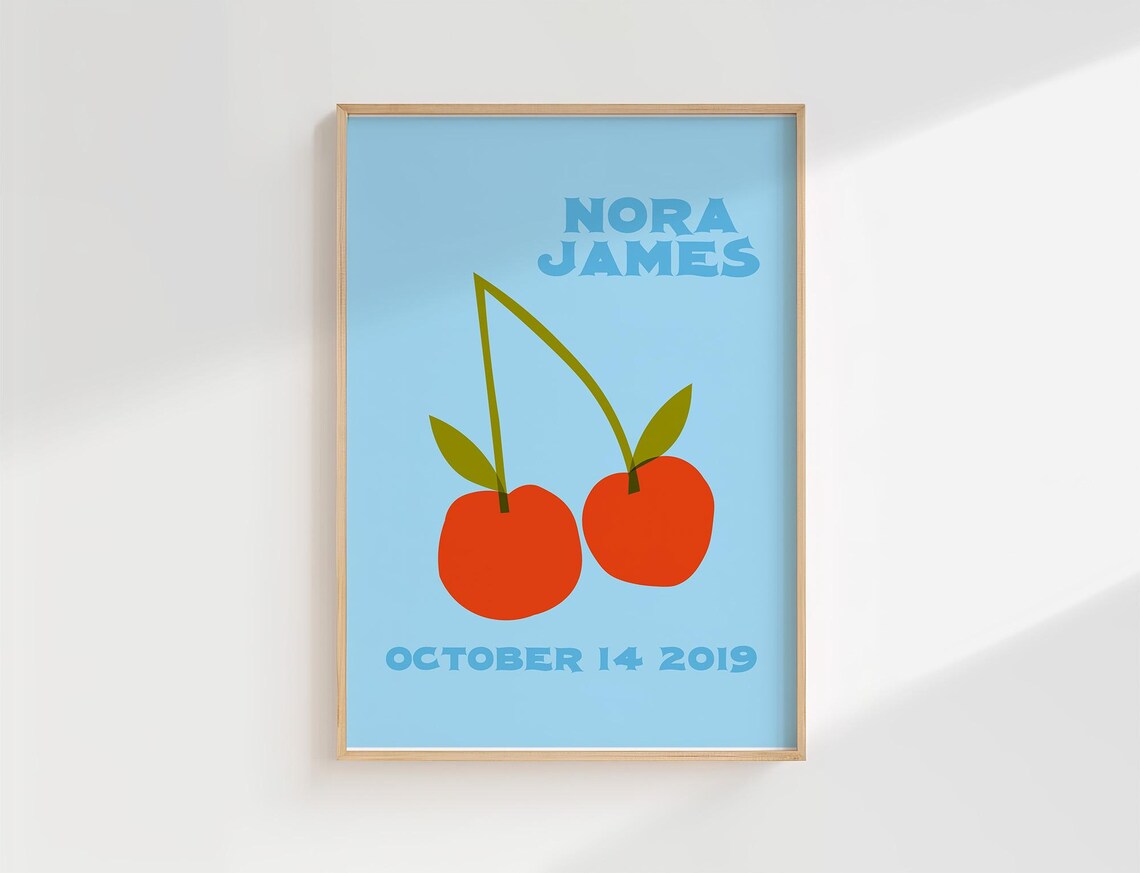 Custom Name Cherries Birthdate Kids Art Print - Image 5