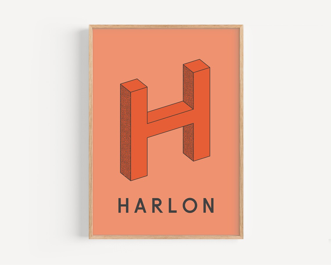 Custom Kids Name Art, Retro Pink Monogram Poster - Image 3