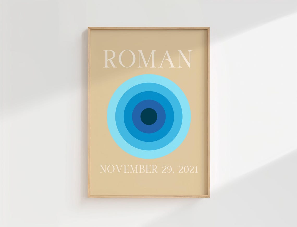 Roman Personalized Name Birthdate Blue Circle Nursery Poster - Image 5