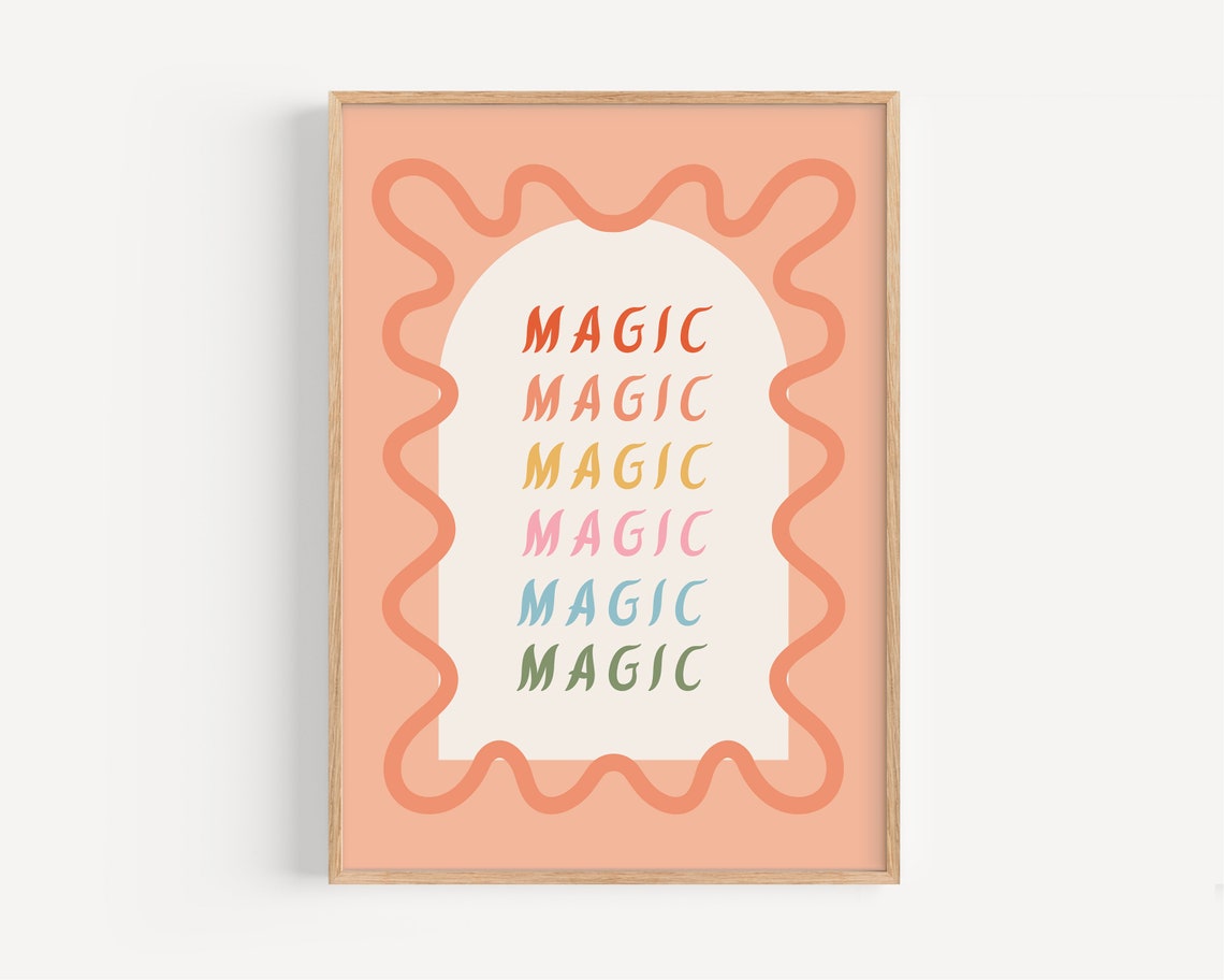 Magic Rainbow Typography Poster with Peach Wavy Arch Kids Art