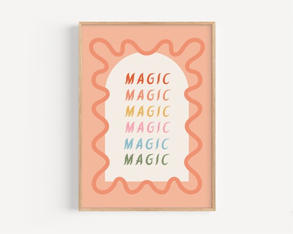 Retro Magic Print Kids Room Wall Art Funky Playroom Design Peach Nursery Decor Colorful Toddler Poster Fun Typography