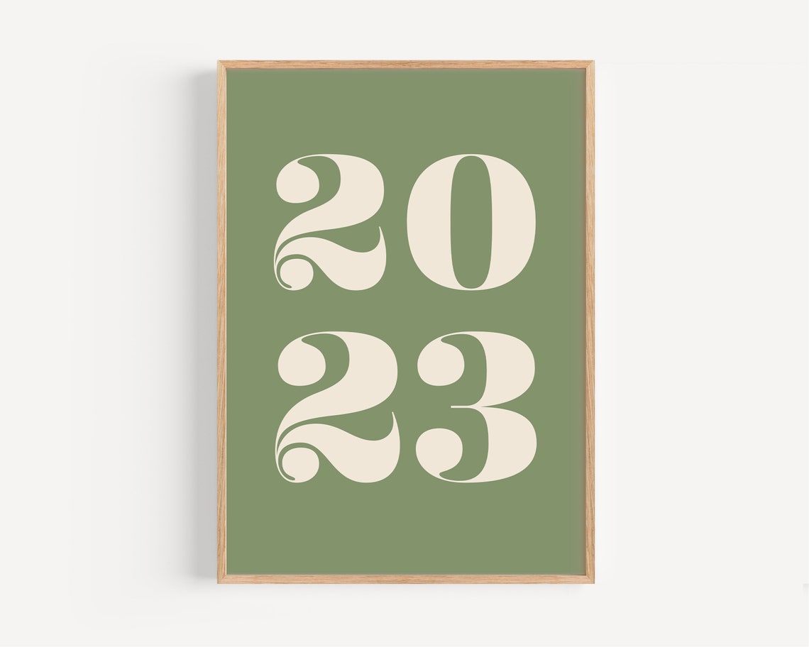 2023 Year Typography Poster with Sage Green Retro Numeral Art - Image 5