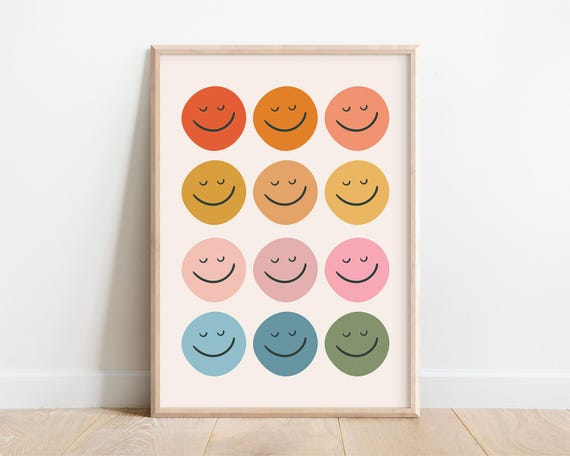 Retro Smiley Face Rainbow Print for Kids Rooms