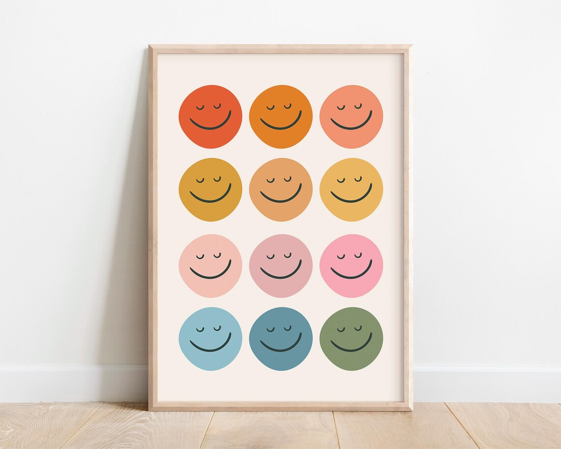 Retro Smiley Face Rainbow Print for Kids Rooms