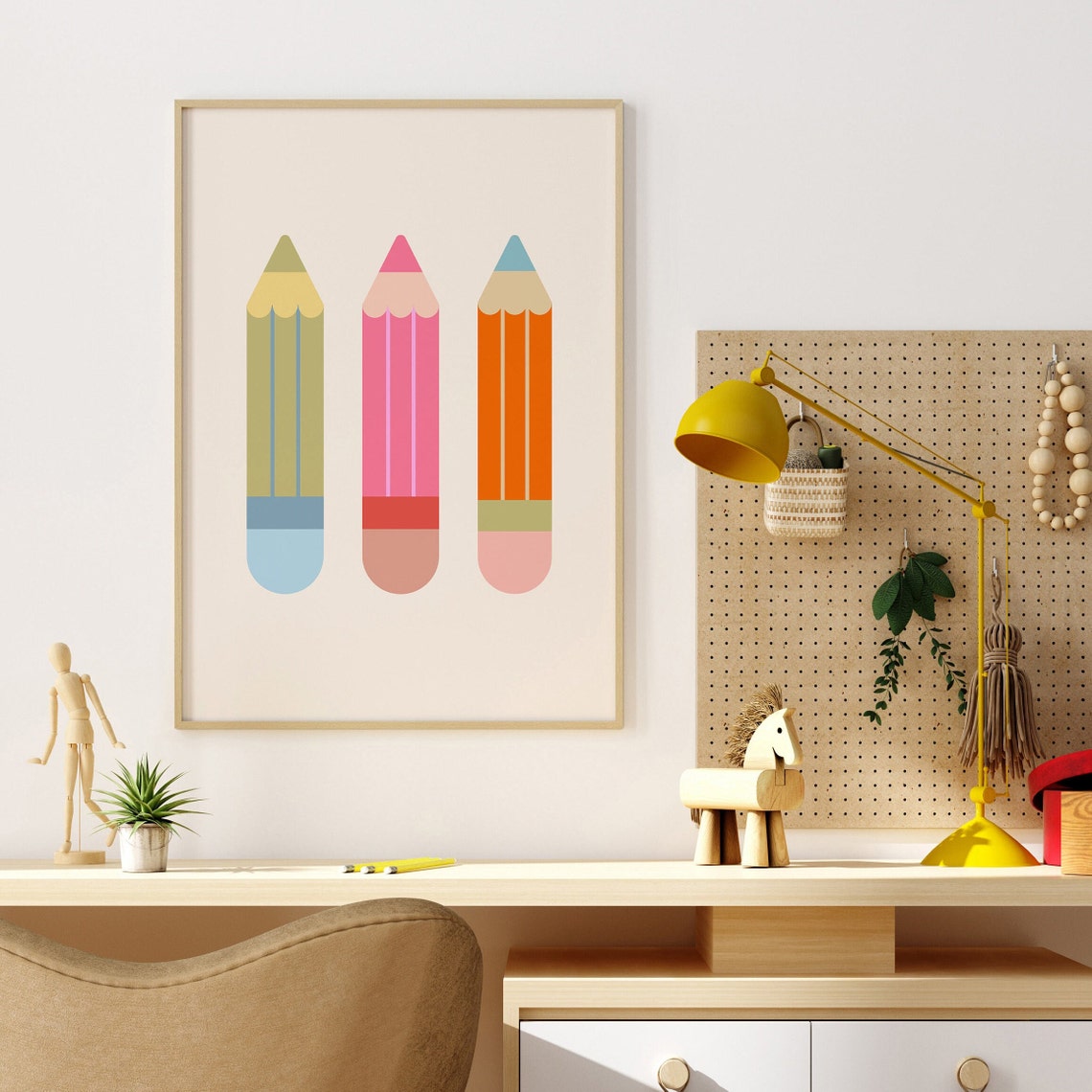 Three Colorful Pencils Kids Classroom Art Supply Wall Poster - Image 4
