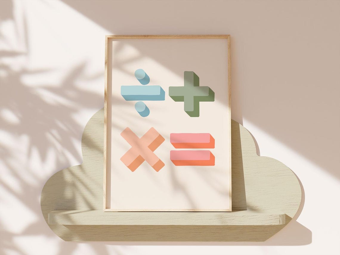 Pastel Math Symbols Poster Kids Classroom Nursery Learning Decor Art - Image 3