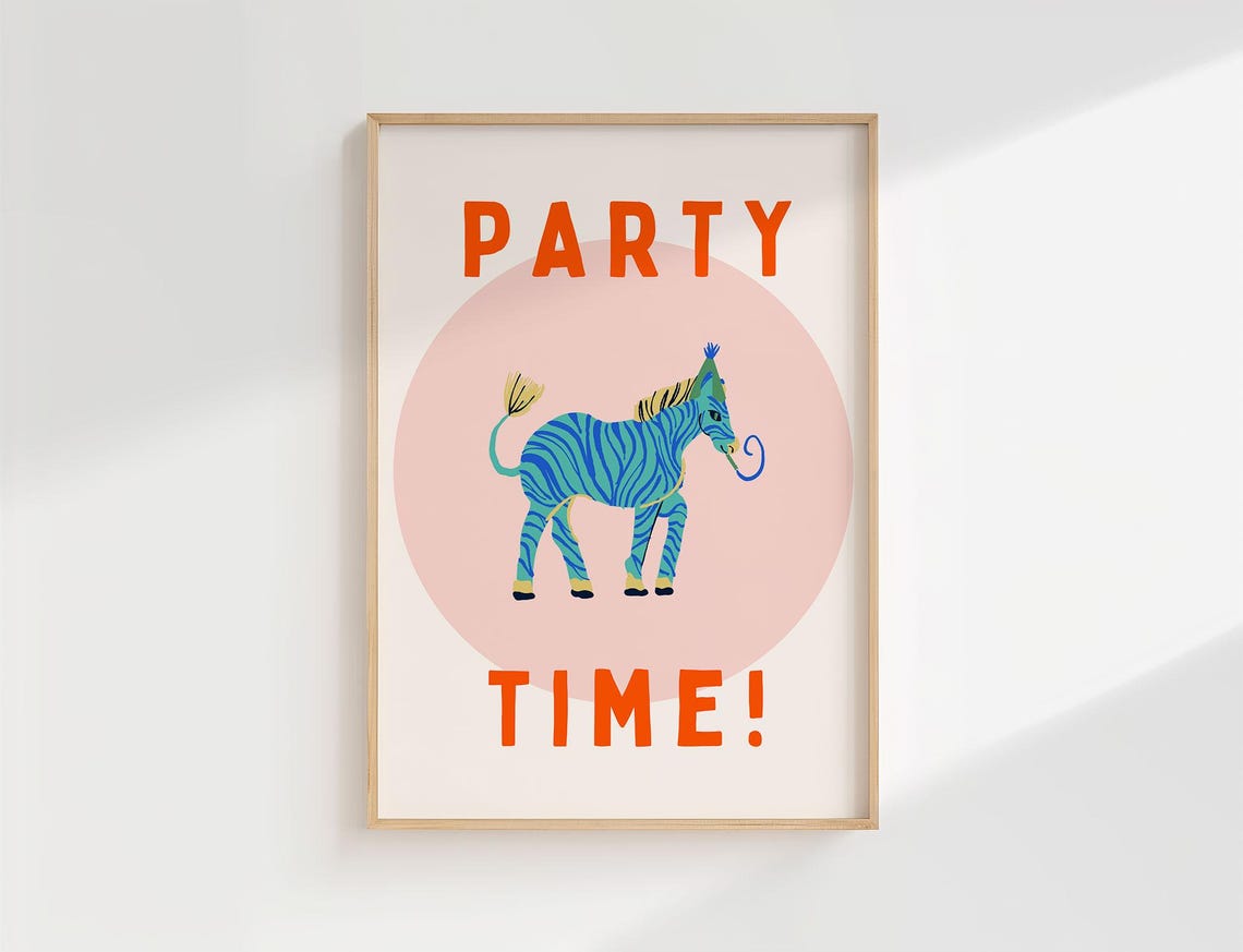 Party Time Blue Zebra Birthday Kids Celebration Room Wall Poster - Image 5