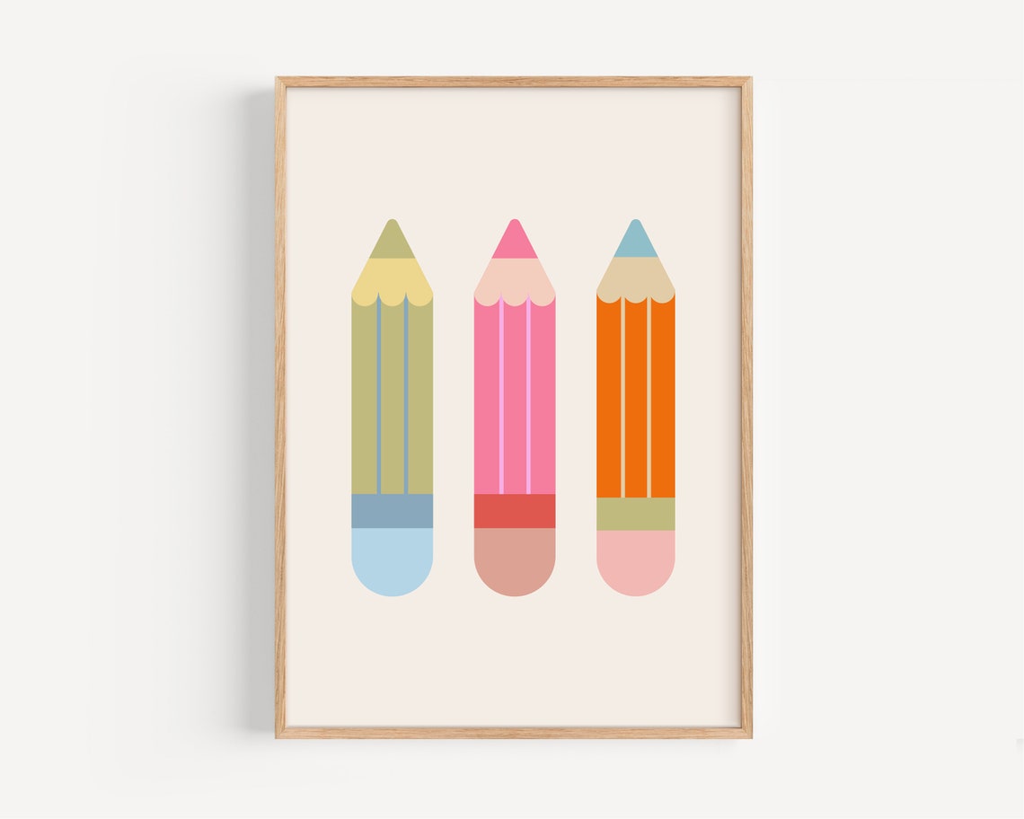 Three Colorful Pencils Kids Classroom Art Supply Wall Poster - Image 5