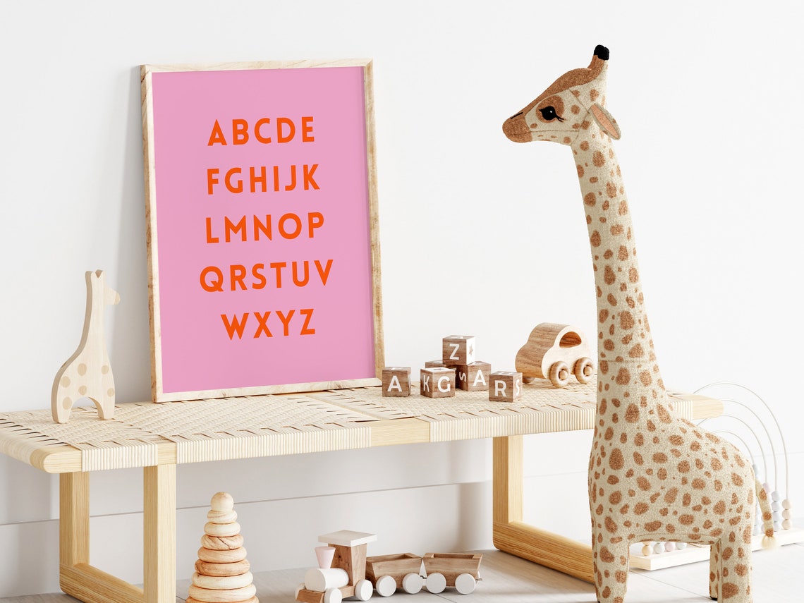 Pink Alphabet ABC Poster with Bold Orange Letters for Kids Room - Image 5