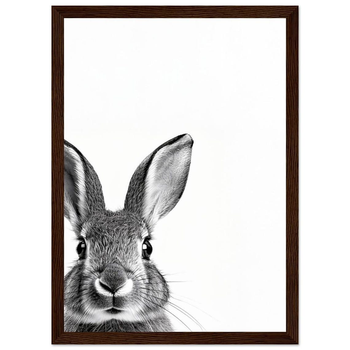 Peeking Bunny Close-Up Black and White Wildlife Photography Poster - Image 2