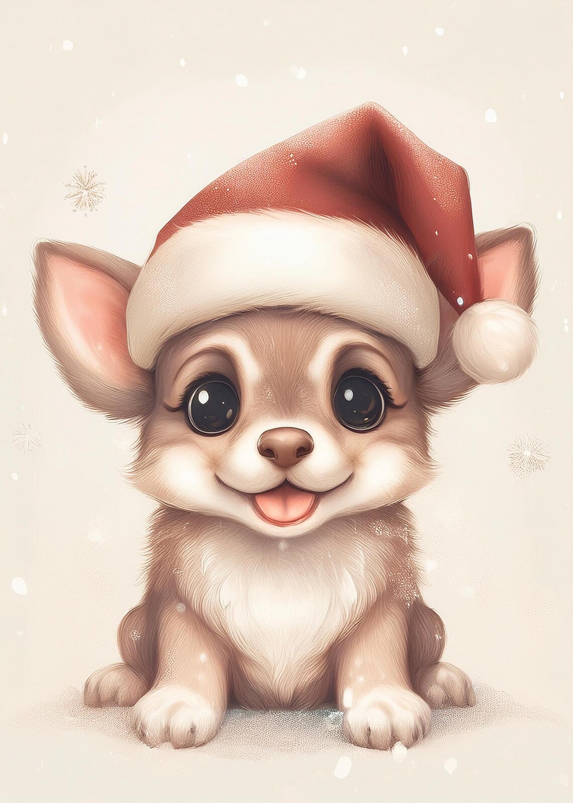 Christmas Chihuahua Puppy in Red Santa Hat Cute Holiday Poster