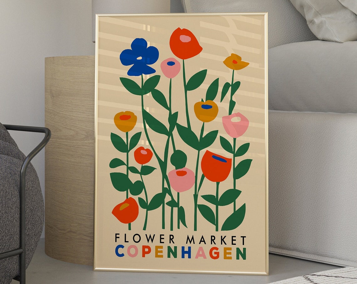 Colorful Copenhagen Flower Market Mid Century Botanical Poster - Image 5