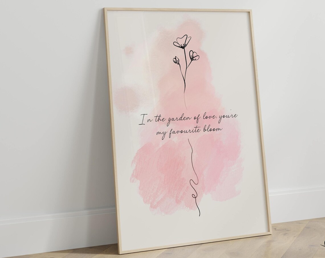Romantic Quote Flower Line Drawing Art Print