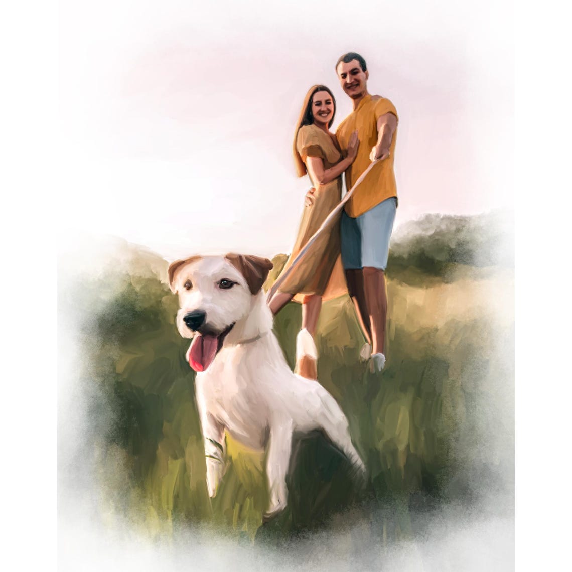 Custom Oil Painting Portrait From Photo Watercolor Wedding Drawing Family Painting For Couple Birthday Engagement Portrait Pet Memorial - Image 2