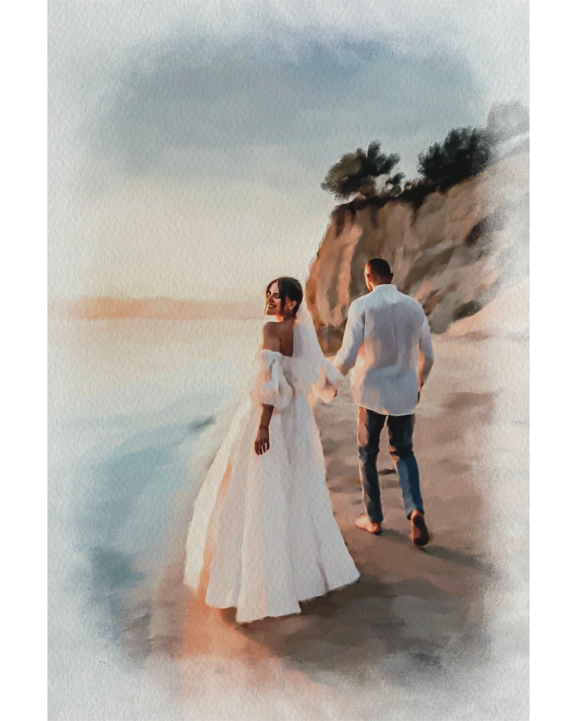 Bride and Groom Cheek Kiss with Snow Peaked Mountain View Poster - Image 4